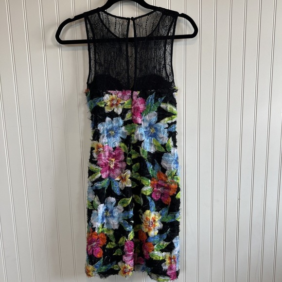 aidan mattox dress Women size 2 black floral Rouched Waist Lace - Picture 3 of 6